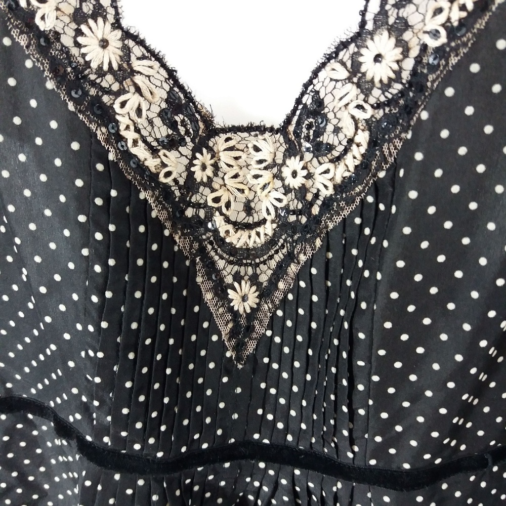 Rebecca Taylor Polka Dot Silk Top 4 Open Sides - Picture 6 of 7